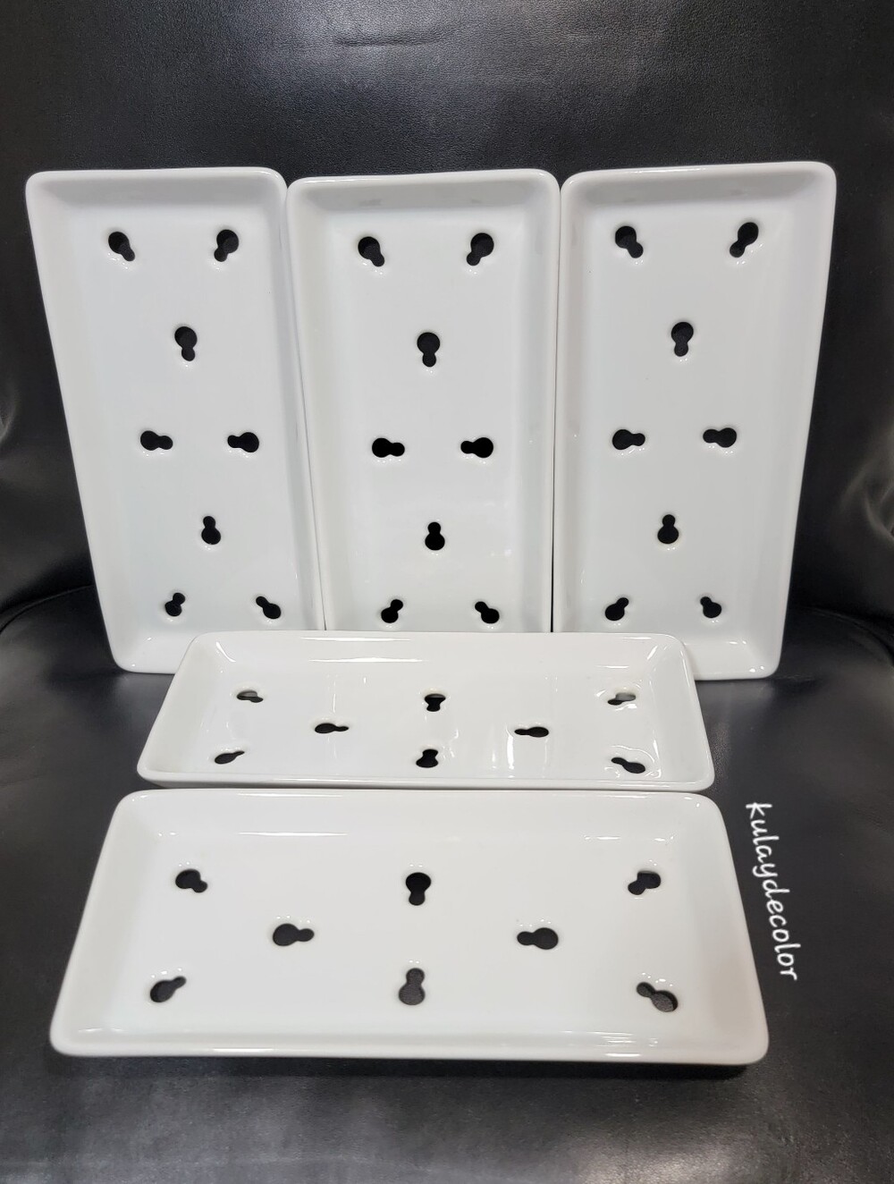 Vintage Japanese Perforated Sushi Sashimi Serving Plates Set of 5 Made in Japan
